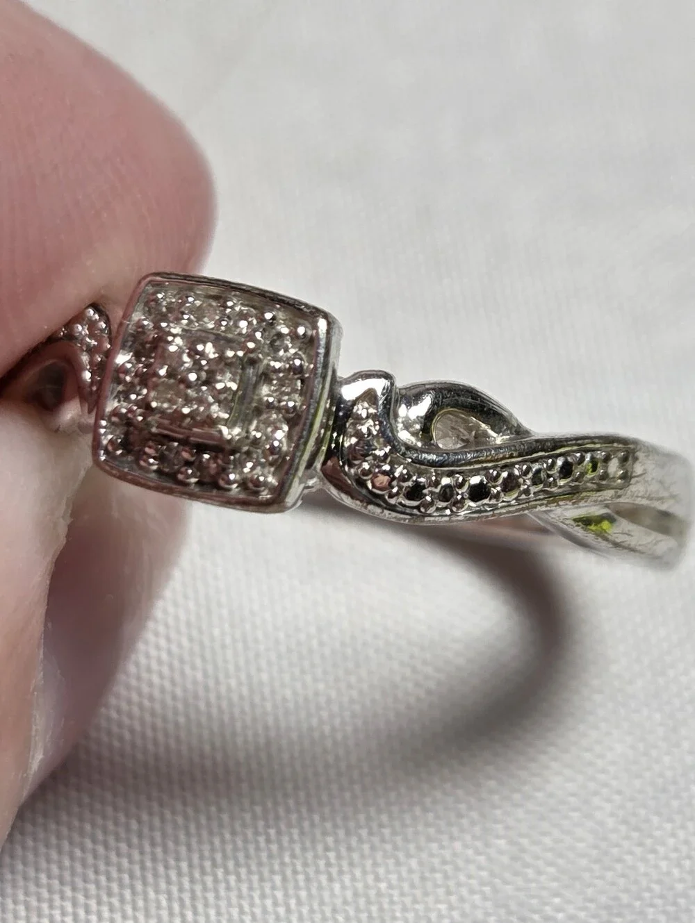 Sterling Silver Square Halo Diamond Accent Ring in Silver Size 7